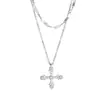 Collar Cruz de Especias de Moda para Mujer Lujo Ligero Diseño de Nicho Cadena para Clavícula Apilada de Doble Capa con Diamantes Completos Estilo Frío de Ins