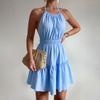 Moda Femenina Transfronteriza Nueva Verano 2026 Vestido Sexy con Espalda Descubierta Estilo Francés Verano Cuello Halter Corto Dulce y Elegante de Línea A