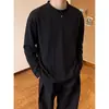 Otoño 2026 Nuevo Hombre Algodón de Alta Calidad 270g Patchwork Americano Cuello Henley Talla Grande Manga Larga Camiseta Superior