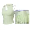 Traje Deportivo Transfronterizo para Mujer, Camiseta sin Mangas, Top de Golf, Chaleco, Falda de Tenis con Plumas, Conjunto de Dos Piezas para Correr y Fitness