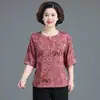 Camiseta de verano de manga corta para mujer talla grande para personas de mediana edad y mayores, nueva, estilo chino, top de camisa pequeña, atuendo de abuela, delgada