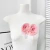 Broche Flor Tridimensional de Organza Estilo Europeu e Americano, Acessório para Vestido Bicolor Preto e Branco, Alfinete em Forma de Flor de Tecido, Fornecimento Transfronteiriço