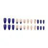 Parches para Uñas Azul Diamante Uñas Postizas Removibles Uñas Almendra Parches de Manicura Francesa Mediana Uñas Portátiles 24 Piezas