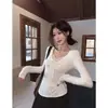 260g Fleece de Viscose Renda Gola V Camisa para Camada Interna Manga Longa T-Shirt Feminina Outono Inverno Novo Slim Top de Manga Longa