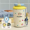 Nova caneca térmica e que mantém o frio, design de maçã arco-íris com ponto vermelho, um presente para meninas, portátil para uso ao ar livre, caneca de café estilosa para estudantes