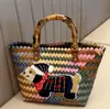 Bolso de Mano Retro Tejido a Rayas de Dachshund para Mujer, Estilo Nuevo de Verano, Bolso Tote de Ratán tipo Cesta de Frutas para el Viaje Diario
