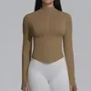 Jaqueta de cor sólida sem costura transfronteiriça, justa, alta elasticidade, respirável, com gola alta e zíper, para esportes femininos, corrida, fitness e yoga