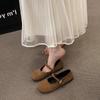 Sapatos de Vestido de Bico Redondo Versátil Solado Macio Boca Rasa Sapatos Flats Camurça Vintage Sapatos Mary Jane Femininos 2025 Novo Verão