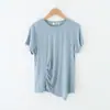Nova camiseta modal plissada de manga curta para o verão para mulheres, estilosa e elegante, camiseta slim fit de meia manga, blusa básica modeladora