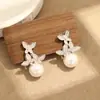 Pendientes de Boda de Alta Gama con Diamantes, Exquisitos Pendientes de Perla Mariposa, Elegantes y Versátiles, Pendientes No Perforados para Mujer