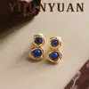 Brincos Retrô Franceses Exquisitos Simples Versáteis Geométricos de Pedra Natural Luxo Leve Moda High-End Temperamento Prata Agulha