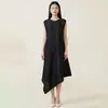 Falda de longitud media con dobladillo irregular estilo Miyake, Vestido de fiesta de verano de lujo ligero, Vestido plisado adelgazante de talla grande para el trabajo
