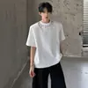 Camiseta Acolchoada com Ombreira Preta Cleanfit para Homens, Marca Tendência de Verão com Design de Rebites, Manga Curta Oversized Resistente Meia-Manga