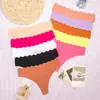 Pantaletas de Hielo Sin Costuras de Cintura Baja Europeas y Americanas, Pantaletas de Mujer de una Pieza Adhesivas de Color Sólido con Cintura Ondulada Hueca