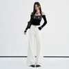 Jeans de Pierna Ancha para Mujer Naranja Joven #Botón de Metal Bordado en la Cintura Diseño Holgado Adelgazante Moderno Versátil Pantalones de Longitud Completa