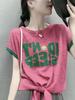 Manga curta Malha Feminina Top 2023 Verão Feminino Nova Bainha Nó Design Sentido Nicho Camiseta Explosão Estilo Ocidental