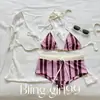 Café com Leite de Frutas Menina Sexy Estrela Céu Estrelado Listrado Afina a Cintura Estilo Férias Conjunto Biquíni Roupa de Banho para Mulheres