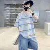 Camiseta de Manga Corta para Niños de Verano Ropa Nueva para Niños Camiseta Rayada para Niños Top Fresco de Media Manga para Jóvenes Casual