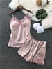 Nuevo conjunto de pijama sexy europeo y americano transfronterizo de seda de imitación con encaje y abertura, fabricantes mayoristas y minoristas