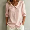 Camisa de verano a rayas para mujer, estilo nuevo, de manga media, corte holgado, casual, transfronteriza europea y americana de Amazon, nicho para commuters