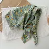 Pañuelo Cuadrado Floral Vintage Estilo Japonés Versátil Primavera y Verano Artístico Fresco Pequeño Pañuelo de Algodón Pañuelo Decorativo Delgado de Seda para Mujer