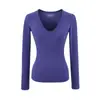 Camiseta Preta de Manga Longa com Decote em V para Mulheres na Primavera e Outono, Camada Interna Justa ao Corpo, Camiseta Térmica para Usar por Baixo, Top que Afina a Cintura