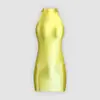 Vestido de baile con acabado brillante, vestido ajustado, falda de una pieza, vestido elástico sedoso ajustado, faja tipo top sin mangas, sexy y de alta gama