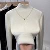 Forro polar Espesado Seda Plateada Pieza única Forro polar Cuello medio alto Cálida Camiseta base Otoño e Invierno Combinación con todo Suéter de punto Top de cuello medio para mujer