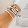 Pulsera Simple Ins con Cuentas de Perlas, Traje Pulsera de Tubo Curvado de Metal Apilado de Moda para Mujer