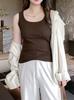 Camisola de algodón con cuello cuadrado de talla grande para mujer, base interior de primavera y verano, top de alta gama de moda, prenda exterior ajustada