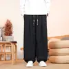 Coleção de outono de 2026: novas calças casuais masculinas plus size, de corte solto, mistura retrô de algodão e linho, calças pantalona estilo chinês, calças compridas para homens