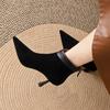 Botas cortas de tacón de aguja para mujer, estilo retro, de ante, elegantes y sencillas, botines franceses de tacón alto con punta puntiaguda, novedad de otoño e invierno de 2024.