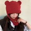 Outono e inverno novo pequeno monstro chapéu redondo orelha chapéu orelha de urso bonito de pelúcia velo chapéu quente proteção da orelha cabeçalho lei feng chapéu