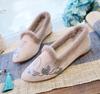Sapatos de Veludo com Borda Crua e Bico Fino, Sapatos de Tecido Bordados, Sapatos Quentinhos da Moda para Casa, Sapatos Femininos de Estilo Étnico, Chinelos de Algodão, Sapatos Femininos de Algodão