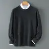 Otoño e Invierno Nuevo Suéter de Punto Versátil Holgado de Lana con Cuello Redondo para Hombre, Suéter Casual de Color Sólido, Ropa Exterior Cálida, Capa Base