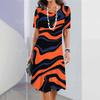Vestido Feminino Estampa Degradê Elegante Casual Gola Redonda Manga Curta Vestido de Verão Moda Feminina