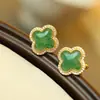Pendientes de Plata de Ley S925 de Esmeralda Africana de Cuatro Hojas para Mujer, Nuevo Estilo Chino, Lujo Ligero, Pendientes Simples y de Alta Gama, Regalo para Novia