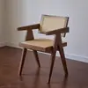 Silla de comedor retro estilo francés, silla de madera maciza con respaldo, silla de ocio estilo nórdico de mediados de siglo para uso doméstico, silla de mimbre estilo Chandigarh