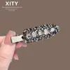 Pinza para el pelo estilo coreano Dongdaemun con pedrería gris plateada, pinza de cocodrilo exquisita sin costuras, versátil para cabello suelto y flequillo, nuevo clip lateral
