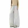 Pantalones Deportivos para Hombre con Bordado de Estrella Estilo Americano, Dobladillo Curvo, Marca de Moda, Verano, Corte Holgado, Versátiles, Pierna Recta Ancha, Casual, Deportivos, Largos