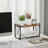 Estantería de Hierro Personalizada Estilo Retro Estantería de Madera de Doble Capa Divisor de Escritorio Cocina Estantería de Piso para Especias