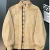 Chaqueta corta de cuadros caqui por dentro, chaqueta de otoño para hombre estilo retro americano Harrington con cuello alto, chaqueta tipo béisbol de corte holgado