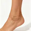 Tobillera de Circonita de Comercio Exterior Europeo y Americano Doble Capa Moda Moderna Simple Estilo Ins Versátil Cadena Simple para Tobillo para Mujeres
