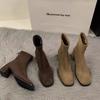 Botines Delgados de Tacón Alto y Punta Cuadrada para Mujer, Otoño e Invierno 2024, Botines de Tobillo Estilo Coreano con Forro de Felpa, Botas Martin