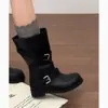 Botas de Mujer con Plataforma para Aumentar la Altura, Nuevas Botas Cortas Versátiles Adelgazantes de Estilo Vintage para Otoño 2026 con Suelas Suaves y Colores Melange, Adecuadas para Combinar con Faldas