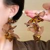 ¡Hace que la cara se vea más pequeña! Pendientes de Borlas Florales con Estampado de Leopardo para Mujer, Pendientes Exagerados con Estilo, Diseño de Nicho, Pendientes de Alta Gama