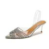 Sandalias destalonadas de tacón alto transparentes con pedrería y punta fina, nuevo modelo de verano 2026, chanclas sexys de moda para exteriores para mujer