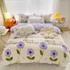 2026 Novo Conjunto de Roupa de Cama Cartoon Veludo Leiteiro de Quatro Peças Conjunto de Três Peças Lençol de Cama Cobertura de Edredom Saia de Cama de Flanela Coral de Inverno
