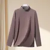 Ropa interior térmica de aislamiento térmico con forro polar y diseño engrosado, camiseta base para hombre con cuello semi-alto, camiseta de manga larga de color liso, top de otoño