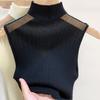 Chaleco Sexy de Malla con Cuello Alto Transfronterizo Hueco Suéter para Capa Interior de Mujer Nuevo Top sin Mangas